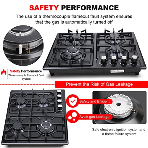 forimo Gas Cooktop 22Inch,Built in Gas Cooktop 4 Burners Stainless Steel Stove with NG/LPG Conversion Kit Thermocouple Protection and Easy to Clean
