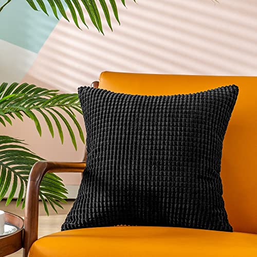 CaliTime Throw Pillow Covers Pack of 2 Comfy Corduroy Boho Striped Decorative Cushion Cases for Couch Sofa Bed Farmhouse 18 X 18 Inches Taupe