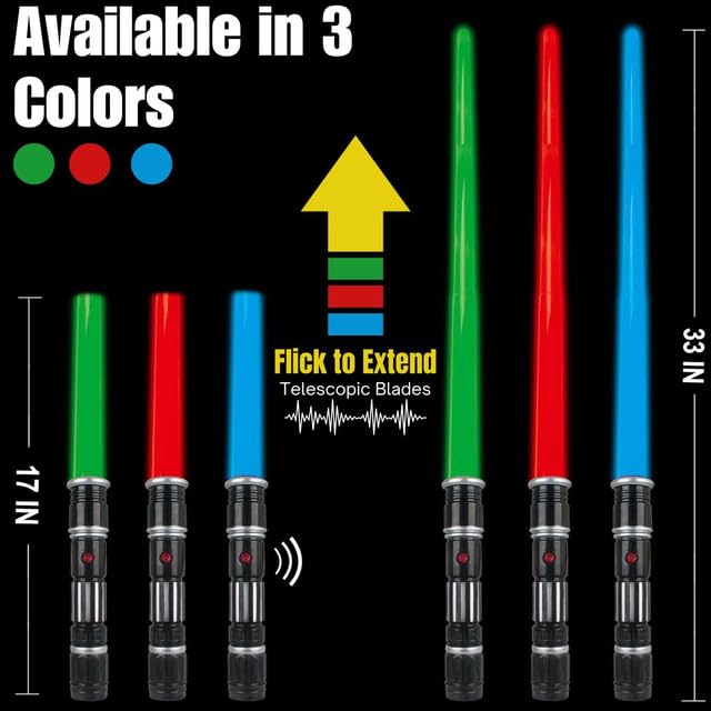 12 Pack LED Light Up Sabers Set - Motion Sensitive Retractable Swords with FX Sound Effects for Kids Party Supplies, Bulk Party Favors and Cosplay