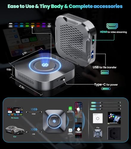 Wireless CarPlay Streaming Supports NetfIix/YouTube/Tiktok, Apple CarPlay/Android Auto Wireless Adapter Newest, Wireless CarPlay Adapter for Factory Wired CarPlay Cars Gifts
