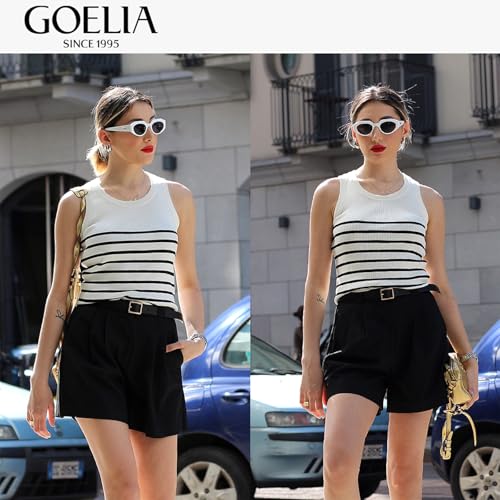 GOELIA Women's Striped Sleeveless Crew Neck Knit Sweater Tank Top Cotton Slim Fit Going Out Tops for Women