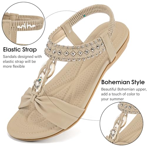 HARENCE Womens Sandals Dressy Flat: Comfortable Elastic Strap Flats Shoes Casual Summer Slip on Sandal for Beach