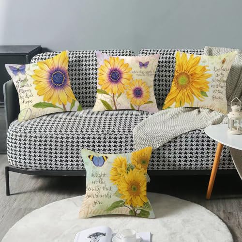 wyooxoo Throw Pillow Covers 18x18 Set of 4 Spring Summer Pillow Covers Floral Decorative Farmhouse Cushion Cases for Sofa Couch Living Room Outdoor Patio Home Decor (18" x 18", A)
