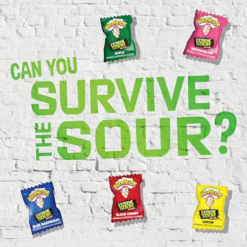 WARHEADS - Extreme Sour Hard Candy - Sour Apple, Black Cherry, Blue Raspberry, Lemon & Watermelon Flavors - 1 oz. Bags - 12 Pack