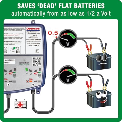 Optimate Lithium 4s 0.8A Quad Bank, TM485, 8-Step 4x12.8V 0.8A Lithium Expert Battery Saving Charger & Maintainer