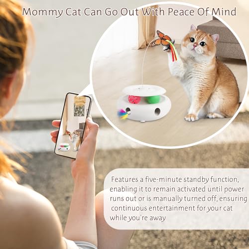 INKZOO Cat Toys Interactive Cat Toy Automatic Cat Toys for Indoor Cats, 3-in-1 Electric Cat Toy USB Rechargeable, Ambush Feather, Fluttering Butterfly, Track Balls Kitten Toy Cat Exercise Toys