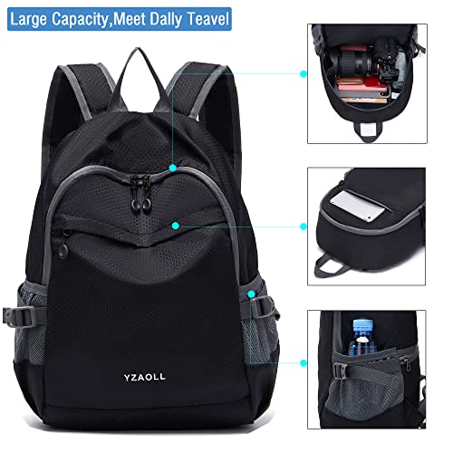 YZAOLL 25L Lightweight Packable Hiking Backpack Waterproof Hiking Daypack for Women Men Gym Backpack Travel Camping Vacation,Black