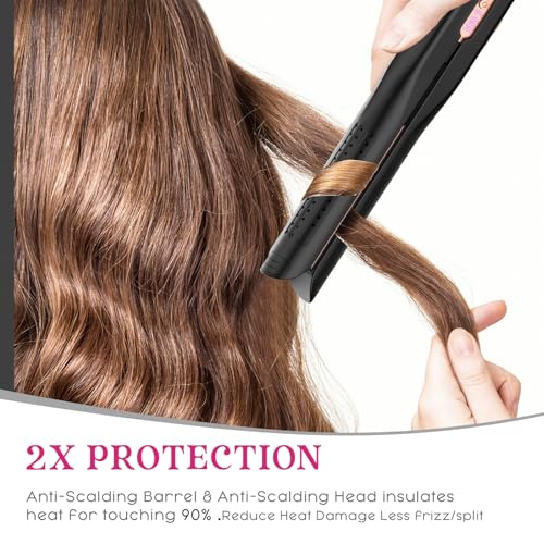 SKIMI Airflow Styler, Titanium Flat Iron Hair Straightener, Professional Airflow Styler Curling Iron with Cooling Air Vents to Lock in Style, 5 Temps & Dual Voltage, Auto Off(Black & Champagne Gold).