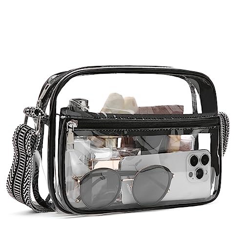 BOSTANTEN Clear Bag Stadium Approved Crossbody Bags Small Clear Purse with Adjustable Strap for Concerts Sports Black