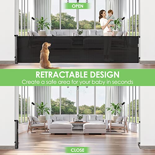 150 Inch Extra Wide Retractable Baby Gates for Large Openings Extra Long Dog Gates for Doorways Large Pet Gate for The House Extra Wide Indoor Outdoor Pet Gates for Dogs, Beige
