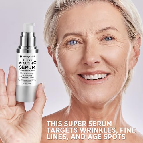 Super Vitamin C Serum for Women Over 70: Vitamin C, Hyaluronic Acid, Vitamin E, Caffeine, Hydrating, Lifting, Face Wrinkle & Age Spots Reduction