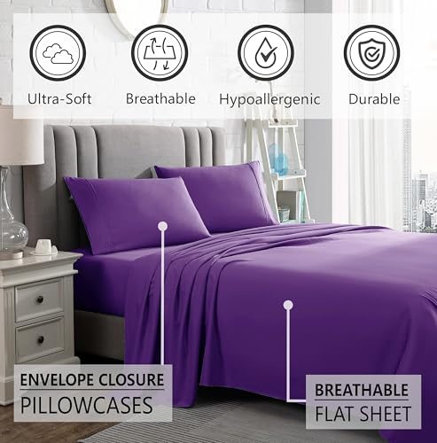American Home Collection Twin Sheet Set - 3 Pieces Extra Soft Bedding Sheets & Pillowcases Set - Breathable, Wrinkle, Fade, and Stain Resistant - Deep Pockets - Oeko-Tex, Navy Soft Bed Sheets