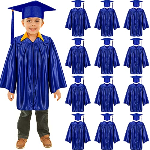 Leumoi 24 Pcs Kids Graduation Cap and Gown Tassel 2025 Graduation Costume Kindergarten Gown for Party(Small, Kids,Blue)