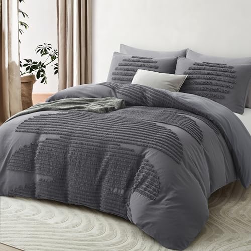 BEDAZZLED Duvet Cover Queen/Full Size, 3 Pieces Boho Bedding Sets for Shabby Chic Home, Tufted and Soft Comforter Cover Set, Pumpkin Brown