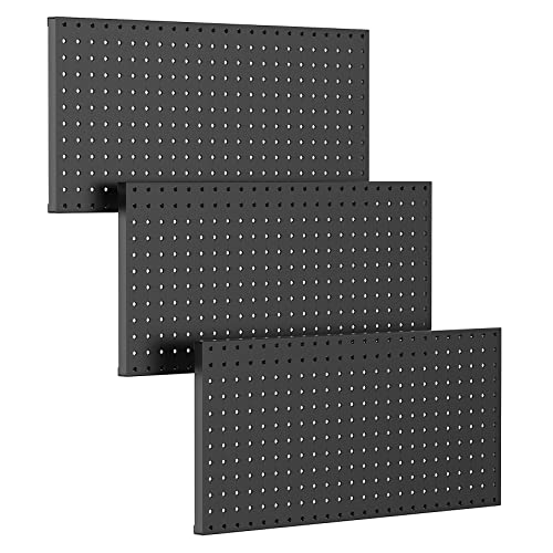 TORACK 3Pcs Metal Pegboard Panels for Wall Garage Utility Tools Pegboard Storage System for Workbench, Shop, Shed Modular Peg Board Organizer Board Kit(Pack of 3, Black)