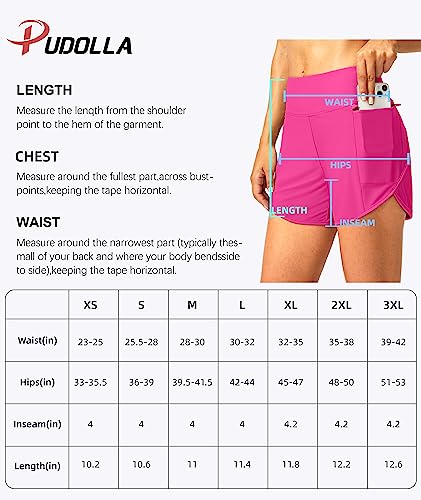 Pudolla Women's Swim Shorts with Zipper Pockets High Waisted Quick Dry Board Swimsuit Bathing Shorts for Women with Liner(Blue X-Small)