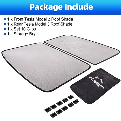 Spurtar 2PCS for Tesla Model 3 Sunshade Roof Upgraded Block 99% UV Heat Protect Front & Rear Sunroof for Tesla Model 3 Accessories 2023 2022 2021 Model 3 Roof Sunshade with Storage Bag Ice Black