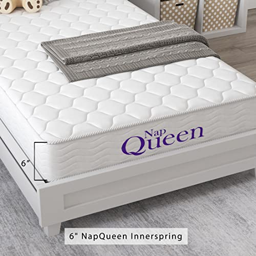NapQueen 6 Inch Innerspring Queen Size Medium Firm Support Relief Mattress, Bed in a Box, White