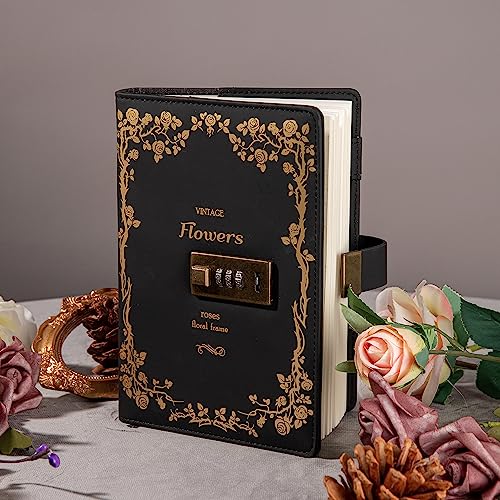 TIEFOSSI A5 Leather Journal Notebook with Combination Lock, Travel Sailor Writing Diary Personal Planner Organizers As Gift for Girls Boys Women, 7.87 X 5.51 in