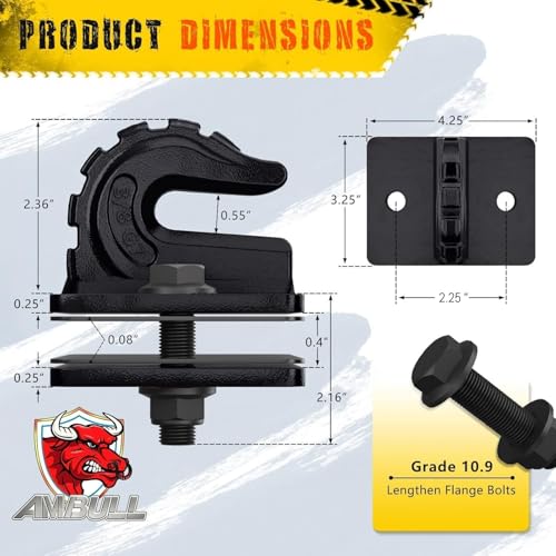 AMBULL Upgrade 2 Pack 3/8" Tractor Bucket Grab Hook Grade 70 Forged Steel Bolt On Grab Hook Tow Hook Mount with Backer Plate,Work Well for Tractor Bucket, RV, UTV,Truck, Max 15,000 lbs, Black