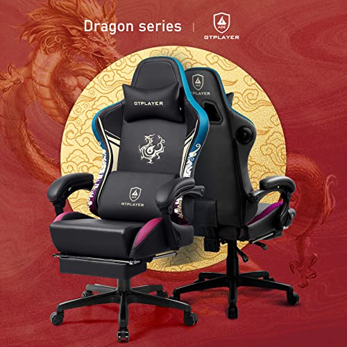 GTPLAYER Gaming Chair with Bluetooth Speakers and Footrest, Dragon Series Video Game Chair ,Heavy Duty Ergonomic Chair,Esports Gaming Chair,Computer Office Desk Chair by GTRACING(Black)