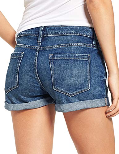 luvamia Women's Ripped Denim Jean Shorts High Waisted Stretchy Folded Hem Short Jeans Black Size Medium