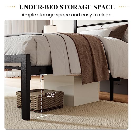SHA CERLIN Twin Size Bed Frame with Headboard Shelf and Strong Metal Foundation, No Box Spring Needed, Black
