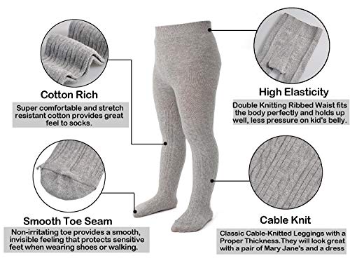 EPEIUS Baby Tights Thick Seamless Cable Knit Leggings for Infant Girl Solid Cotton Stockings Footed Pants Pantyhose for 3-6 Months 3 Pair Pack,White/Green/Bright Red