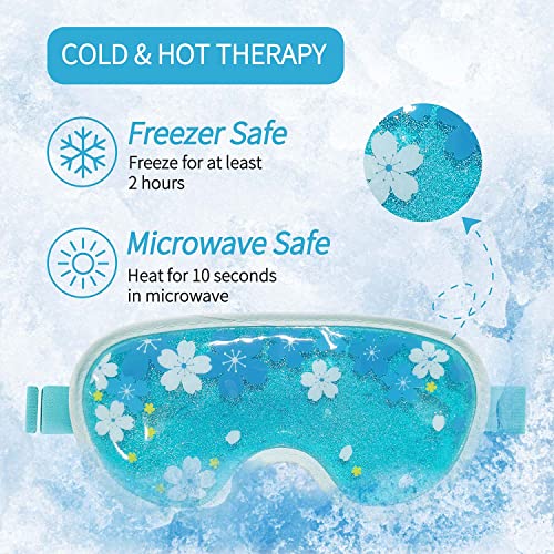 Ice Eye Mask Gel Cooling Eye Mask Reusable Cold Eye Mask for Puffy Eyes, Eye Ice Pack Eye Mask with Soft Plush Backing for Dark Circles, Migraine, Stress Relief (1PCS,Blue)