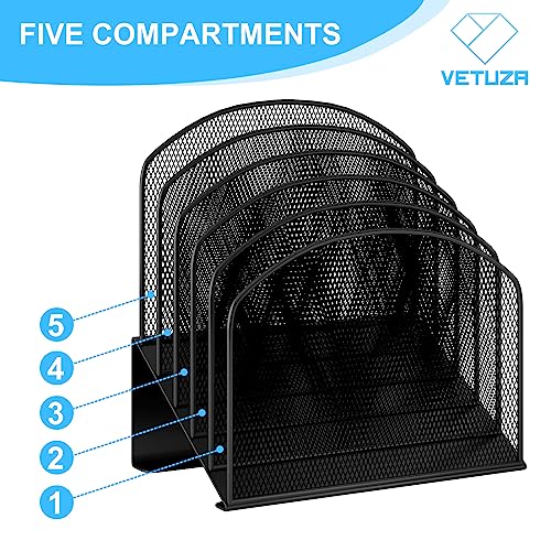 VETUZA Desk File Organizer, Metal Mesh Vertical Desktop File Folder Holder for Office & School & Home, 1 Pack