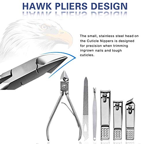 Manicure Set Pedicure Kit Professional 19 Pcs Nail Clipper for Men & Women Stainless Steel Sharp Cutter Grooming Nose Hair Scissors…Black Fingernails & Toenails with Portable Case (Black_19 pieces)