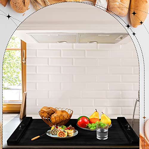 Chunful Stove Top Cover Board 30 x 22 Inch Rustic Wood Noodle Board Gas Electric Stove Cover with Handles for Gas Burners Kitchen Counter(Black)