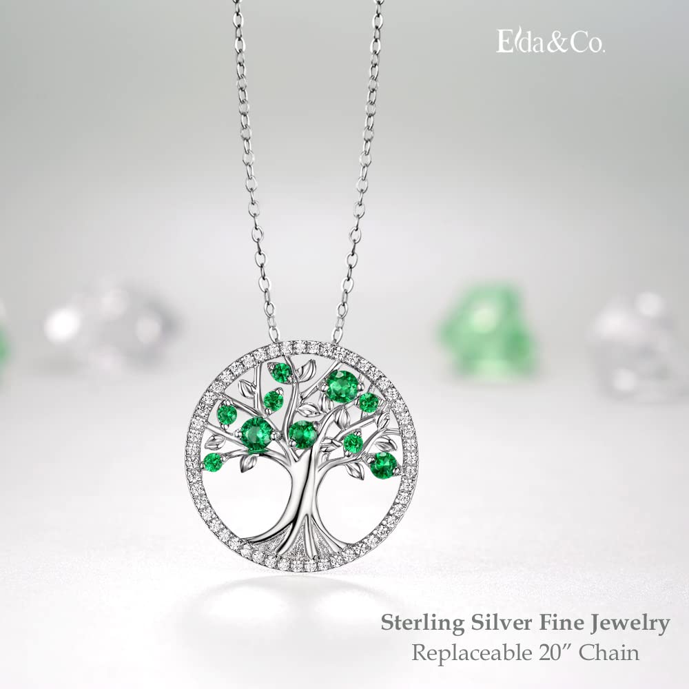 ELDA & CO. Birthday Gifts Mom Wife May Birthstone Jewelry Women Green Emerald Necklace Tree of Life Jewelry for Her Sterling Silver