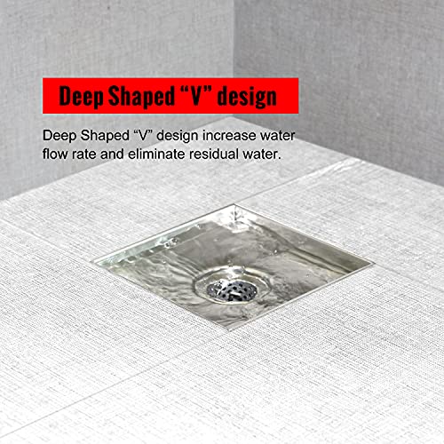 SaniteModar Shower Drain 4 inch with Shower Drain Base,Shower Drain with Tiled Stealth and 304 Stainless Steel Brushed Chrome 2 in 1 Panels,Includes Hair Strainer and Threaded Adapter…