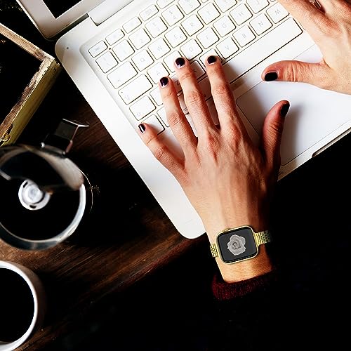 CSJCUBIC Thin Women Band Compatible with Apple Watch 38mm 40mm 41mmm 42mm 44mm 45mm with Face Cover, Stainless Steel for Metal iwatch Band Series 9 8 7 6 5 4 3 2 1 SE. (38mm, Gold)