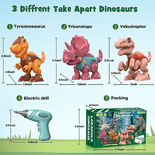 Laradola Dinosaur Toys for 4 5 6 7 8 Year Old Boys, Take Apart Dinosaur Toys for Kids 3-5 5-7 STEM Construction Building Kids Toys with Electric Drill, Party Birthday Gifts (Blush Pink)