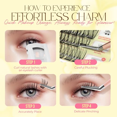 LASHVIEW Self Adhesive Lash Clusters Eyelashes,Press-on Lashes 10-16mm Individual Lash Extension Kit with Lash Tweezers,No Glue Needed Natural Self Adhesive DIY Eyelash Extension Kit 60pcs (A01)