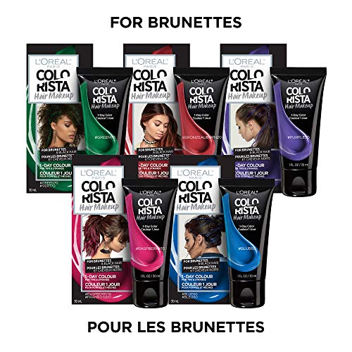 L'Oreal Paris Hair Makeup Temporary 1-Day Hair Color for Brunettes, Green 70, 1 Fl Oz