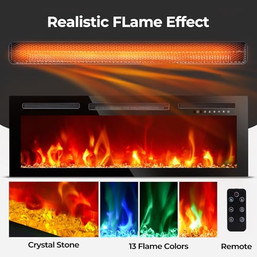 Rolanstar Fireplace TV Stand with Led Lights and Power Outlets, TV Stand Mount with 30" Electric Fireplace, White Entertainment Center for 45/50/55/60/65/70 inch TVs, Modern TV Console for Living Room