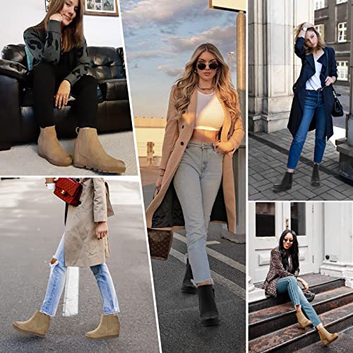 Athlefit Women's Wedge Boots Comfortable Ankle Wedge Booties