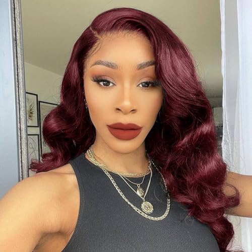 Gemlong 34 inch 99j Burgundy Lace Front Wigs Human Hair 13x4 HD Lace Front Wigs Human Hair 200 Density Burgundy Wig Human Hair for Black Women Body Wavy Human Hair 12A Glueless Brazilian Virgin Hair