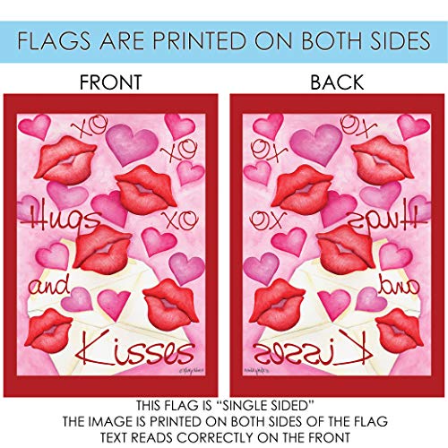 Toland Home Garden 119998 Hugs And Kisses Valentine Flag 12x18 Inch Double Sided Valentine Garden Flag for Outdoor House Valentines Day Flag Yard Decoration