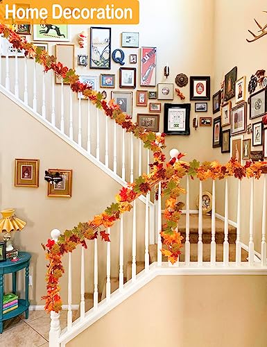 wohohoho 6 Packs Fall Garland Maple Leaf, 5.9Ft/Pieces Fall Leaves Garland 7 Maple Leaves Hanging Vines for Autumn Decor Halloween Thanksgiving Christmas Indoor Outdoor Decorations