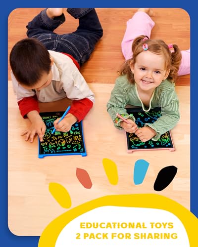 bravokids 2 Pack LCD Writing Tablet with Stylus, 8.5 inch Colorful Doodle Board Drawing Pad for Kids, Travel Games Activity Learning Toys, Birthday Gift for Age 3 4 5 6 7 8 Year Old Boys Girls