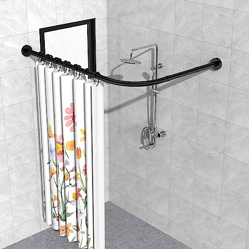 Shower Curtain Rod, L Shaped Black Shower Rods, Stainless Steel Corner Shower Rod 29-41 × 29-41 inch, Free 18 Rings, No Driilling Install, for Bathroom, Clothing Store, Private Space