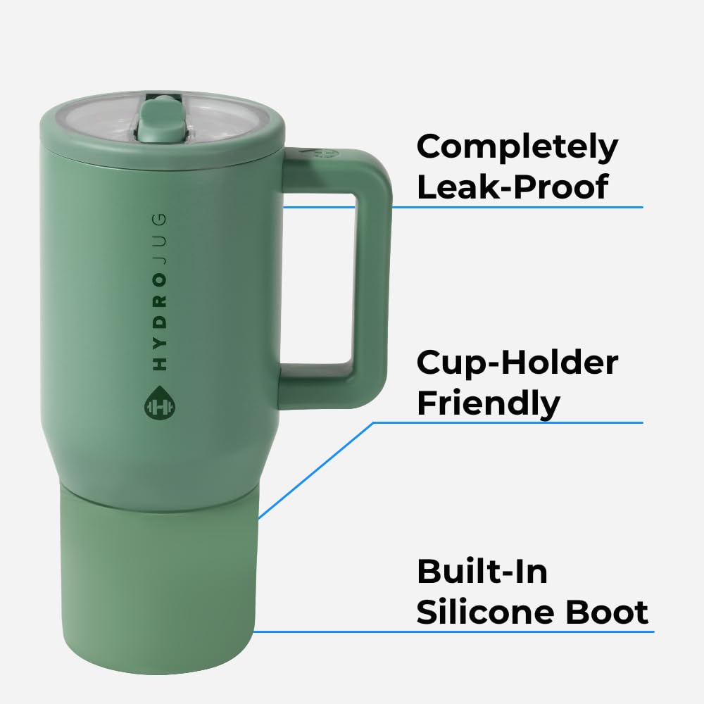 HydroJug Traveler - 20 oz Water Bottle with Handle & Flip Straw - Fits in Cup Holder, Leak Resistant Tumbler-Reusable Insulated Stainless Steel & Rubber Base - Gifts for Women & Men, Rodeo