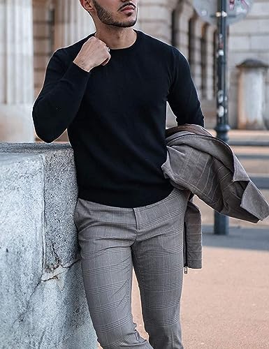 COOFANDY Men's Crew Neck Sweater Slim Fit Lightweight Sweatshirts Knitted Pullover for Casual Or Dressy Wear Yellow