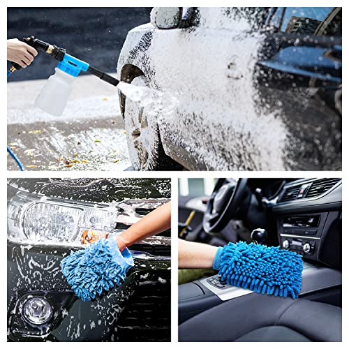 Ohuhu Car Wash Foam Gun, Car Wash Soap Sprayer with 3/8" Brass Connector & Car Washing Mitts, Dual Filtration, 6 Levels of Foam Concentration, Quick Connect to Most Garden Hose (Green)