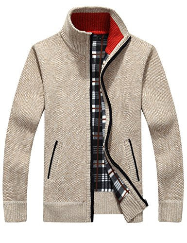 Yeokou Men's Cardigan Sweaters Cashmere Slim Fit V Neck Cable Knit Cardigans with Pockets(#3 LightGrey-M)