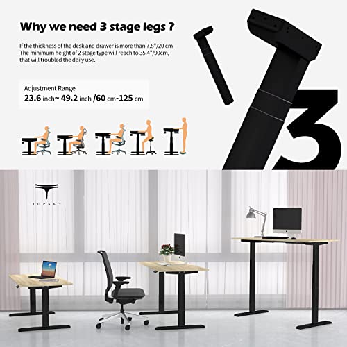TOPSKY Dual Motor 3 Stage Electric Adjustable Standing Desk Frame Heavy Duty 300lb Load Capacity for Home Office (Black Frame Only)